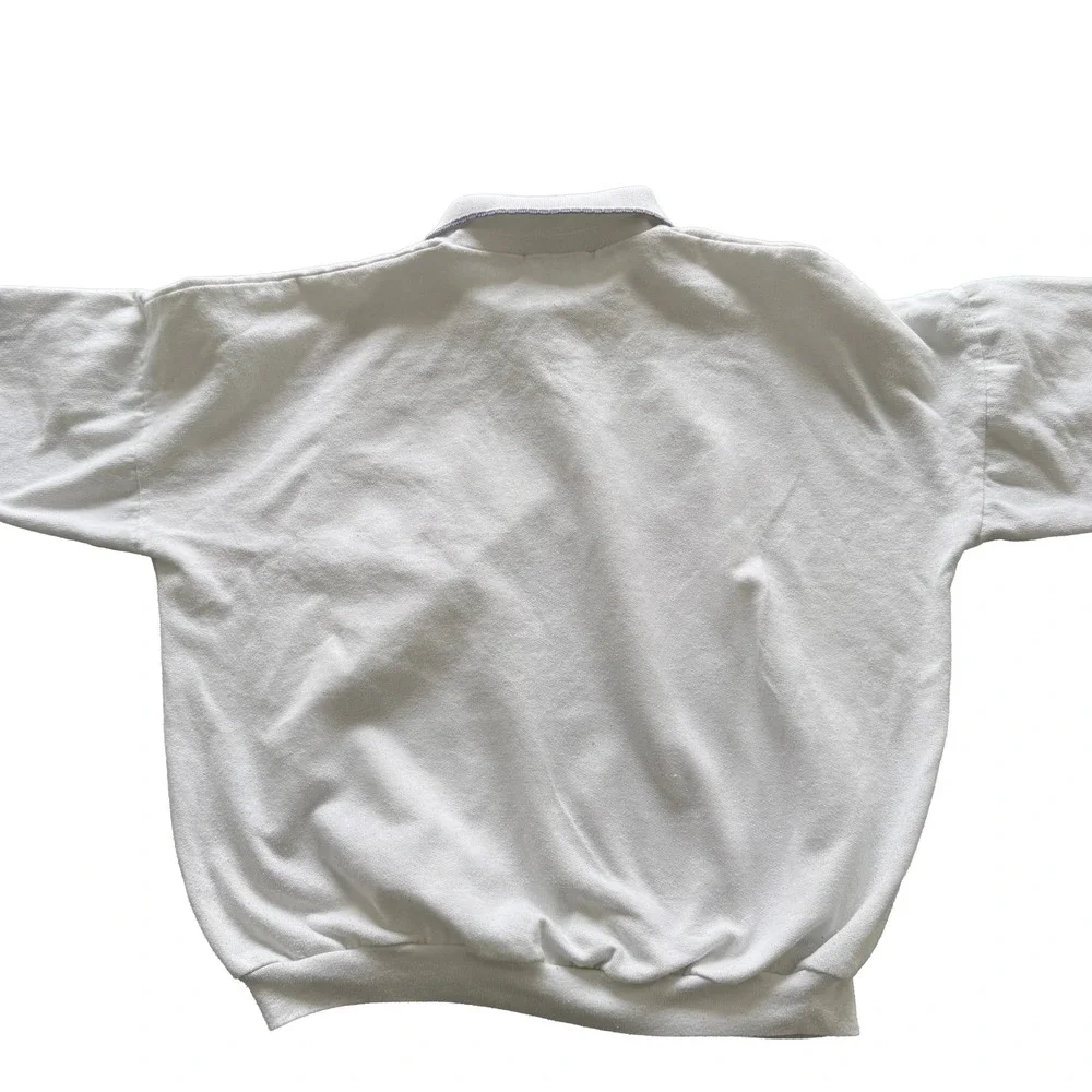 Vintage White Teddy Bear Tea Party Graphic Sweatshirt Polo Collar Women Large - Picture 2 of 8